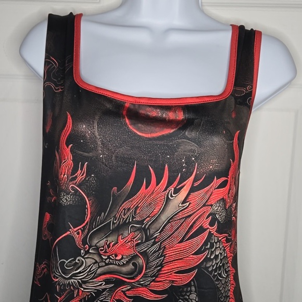 Dragon Print Black and Red Bodycon Dress - Picture 4 of 4